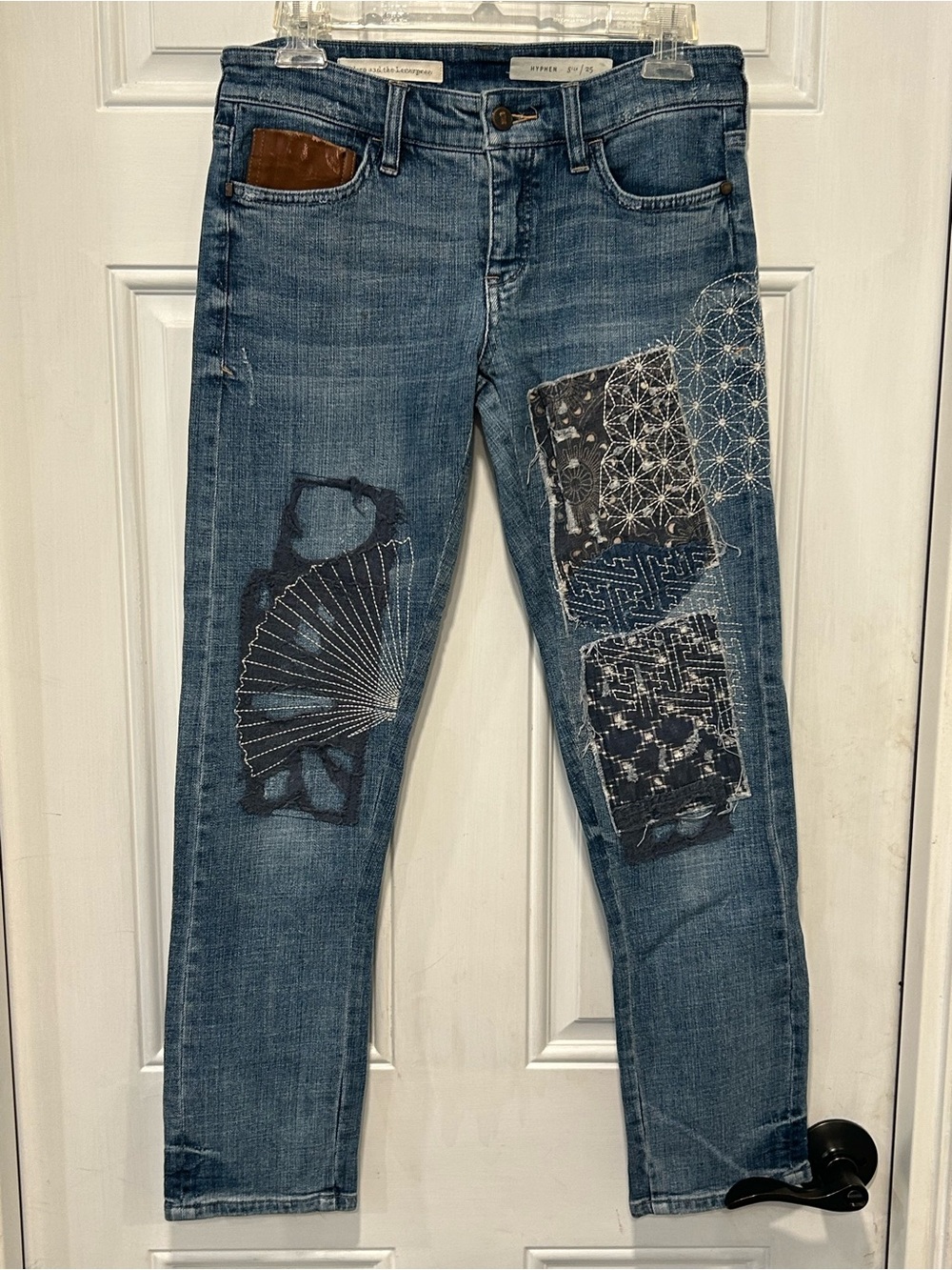 Anthropologie Pilcro Sashiko Patchwork Hyphen Boyfriend Jeans Sz 25 Boho